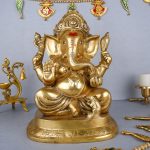 Brass Metal golden colour sitting Ganesha Statue 1 DSCF5602 eMetalCrafts