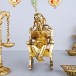 Brass Ganesh Idol Ganpati Figurine &  Resting on Rocking Chair