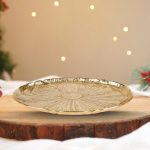 Round Aluminum Leaf Platter in Gold