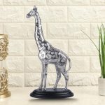 Aluminium Silver Colour Giraffe Stand On Black Platform