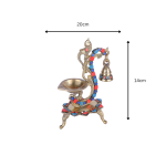 Brass Stone Peacock Diya for Puja Traditional Oil Lamp with Bell Diwali Decorative 5 26 cm 42 eMetalCrafts