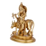 Brass Lord Krishna with Cow 4 DSCF5422 eMetalCrafts