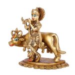 Krishna ji with Cow Brass Statue 4 DSCF5433 eMetalCrafts