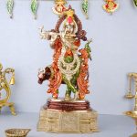 Bronze Brass Krishna with Cow Idol 