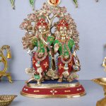 Elegant Brass Radha Krishna Idols with Kalpavriksha Tree & Peacock