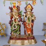 Brass Beautifully Carved Radha Krishna Statue with Multicolour 1 DSCF5723 eMetalCrafts