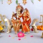 Brass Graceful Radha Krishna Sitting on Bench