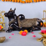 Brass Nandi Seated With Fine Carving, Black