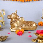 Golden Decorative Handcrafted Brass Nandi Cow Figurine