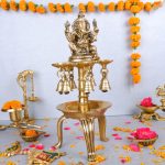 Brass Ganesha 8 Wick oil Diya with bells for home decor 1 DSCF6238 eMetalCrafts