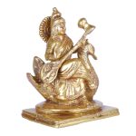 Brass Saraswati Maa Playing Veena Statue 3 DSCF6455 eMetalCrafts