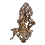 Stand Ethnic Design Handmade Curved Oil Wick Deepak Brass Lamp 3 DSCF6578 eMetalCrafts
