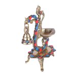 Brass Stone Peacock Diya for Puja Traditional Oil Lamp with Bell Diwali Decorative 4 DSCF6583 eMetalCrafts