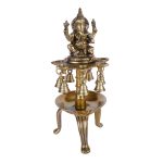 Brass Ganesha 8 Wick oil Diya with bells for home decor 2 DSCF6674 eMetalCrafts