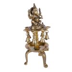 Brass Ganesha 8 Wick oil Diya with bells for home decor 3 DSCF6675 eMetalCrafts