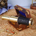 Handheld Brass Telescope with Wooden Box
