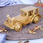 Brass Metal Vintage Car Statue with Glossy Finish