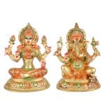 Divine Brass Goddess Lakshmi & Lord Ganesha Idol Pair